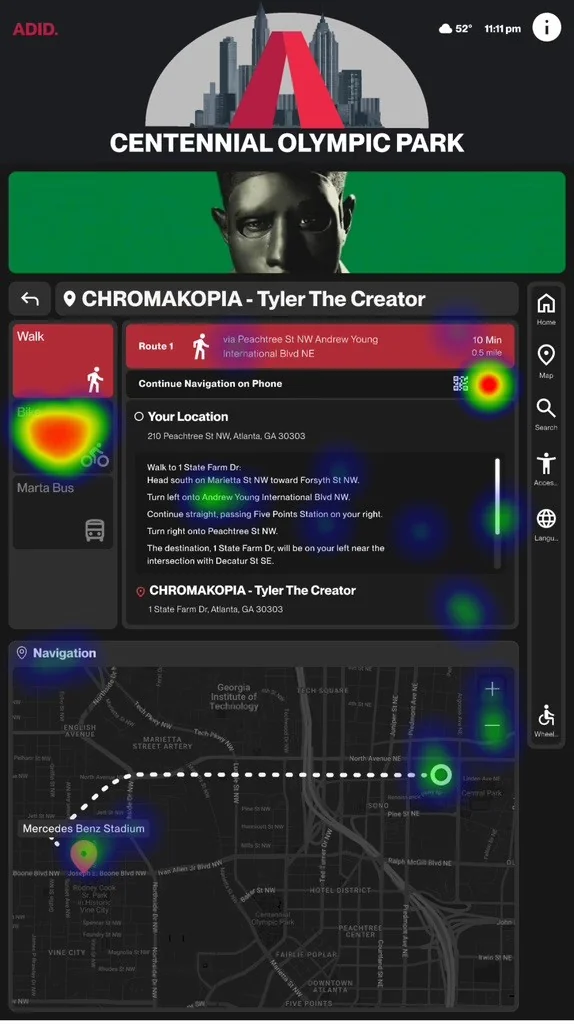 Usability test heatmap on an event details screen